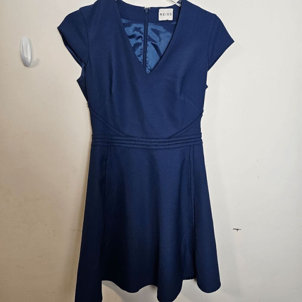 Reiss Short Sleeve V Neck Fit & Flare Cap Sleeve Dress Knee Length Career Women'